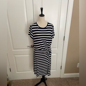 Loft Striped Twist Short Sleeve Shift Dress Size L